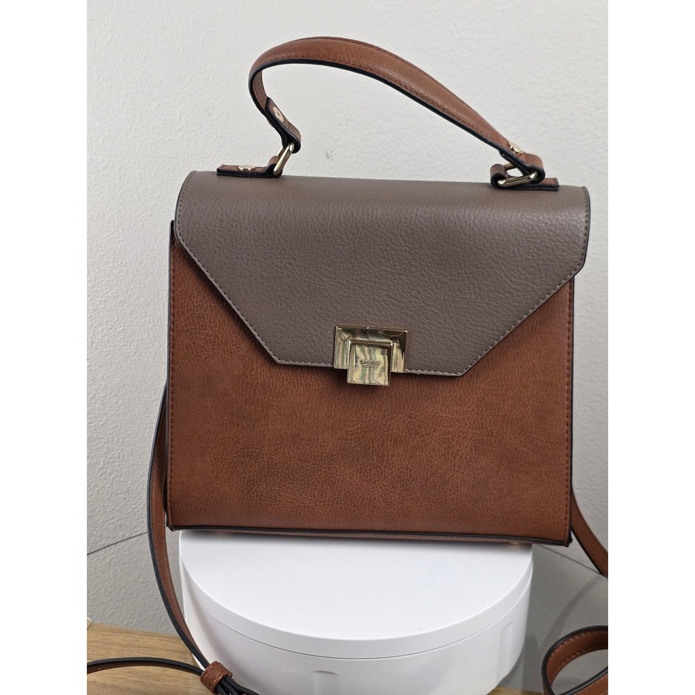 Dune London Women Tri-Tone Colorblock Crossbody Satchel Bag Tan Grey Cream